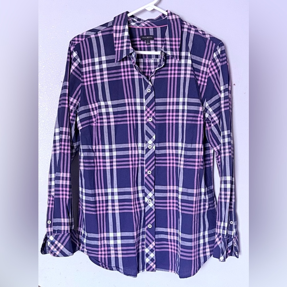 Talbots Navy & Pink Plaid Button-Down Shirt